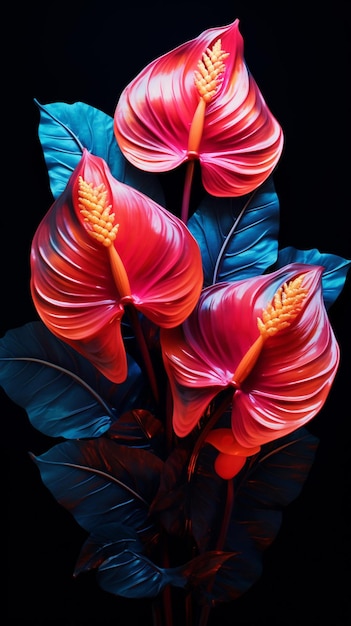 Affiche de feuilles d'anthurium tropicales au néon