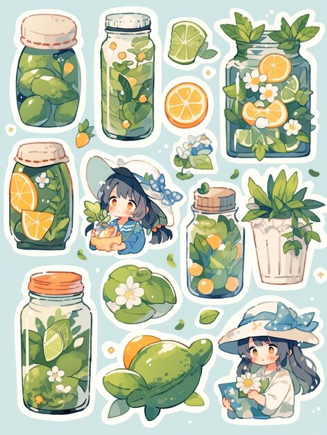 Photo une affiche d'une fille de dessin animé avec un pot de limonade et de citrons