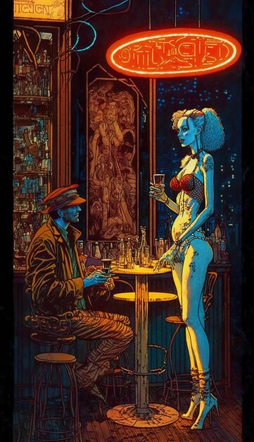 une affiche d'un film intitulé l'homme et la femme sont assis à un bar