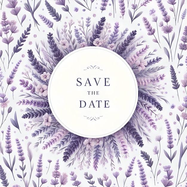 Photo une affiche avec des fleurs violettes et le texte enregistrer la date
