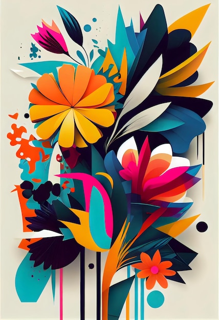 Une affiche florale colorée avec une fleur dessus.