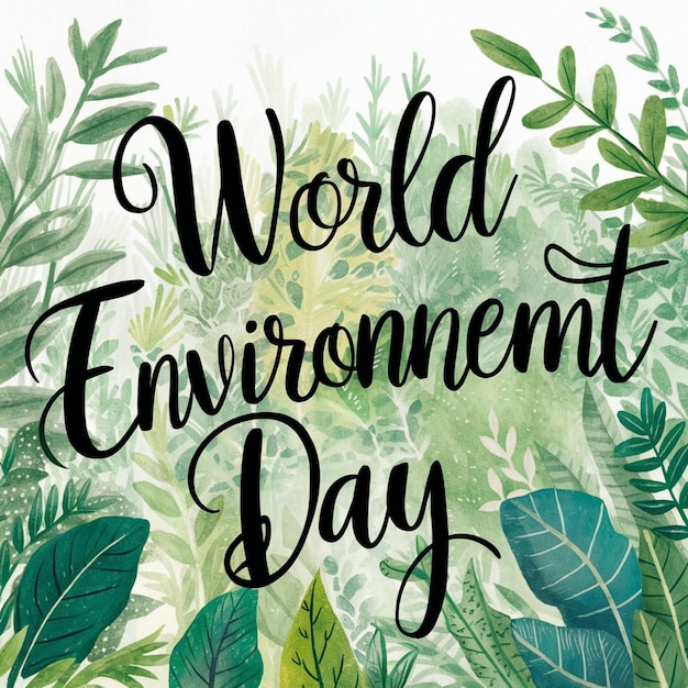 une affiche avec un fond vert avec un texte disant Journée mondiale de l'environnement vert