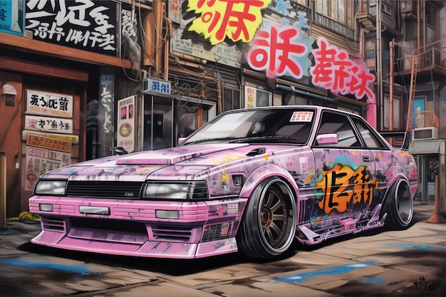 affiche de graffiti Bosozoku de réglage de voiture