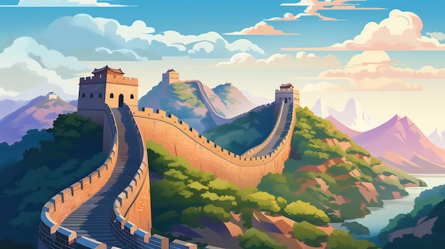 Affiche de la Grande Muraille de Chine dans la vue du soir