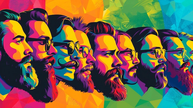 une affiche d'un groupe d'hommes avec des lunettes et une barbe