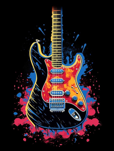 Photo une affiche d'une guitare avec une flamme dessinée dessus