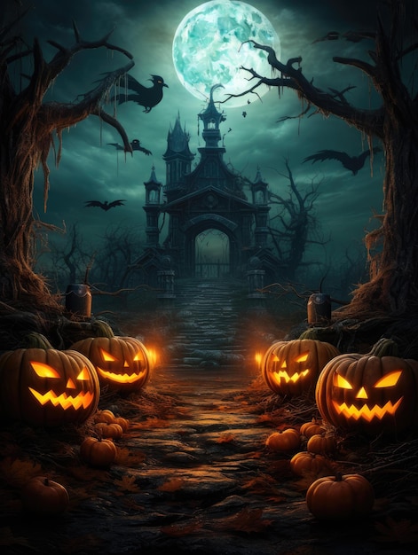 Une affiche d'Halloween avec des citrouilles effrayantes a été générée