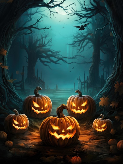 Affiche d'Halloween avec des citrouilles effrayantes générées par ai