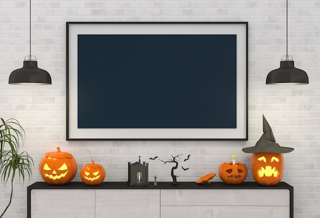 Affiche d&#39;Halloween dans le salon et les citrouilles