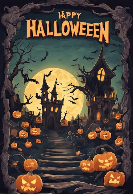 Affiche d'Halloween de style rétro effrayant et effrayant