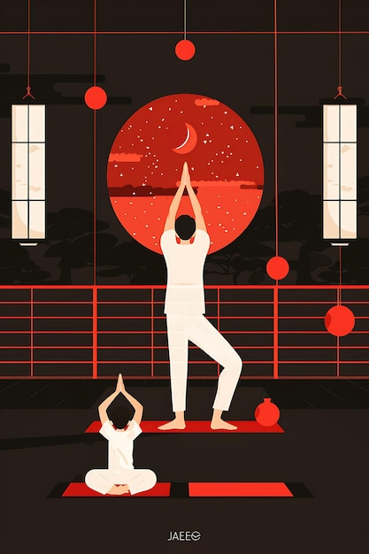 Photo une affiche d'un homme faisant du yoga avec une lune et des étoiles