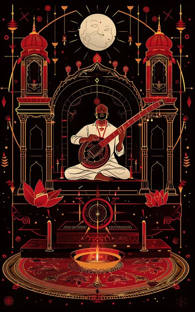 Photo une affiche d'un homme jouant de la guitare avec une fleur rouge au milieu