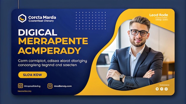 une affiche d'un homme avec des lunettes et un costume sur