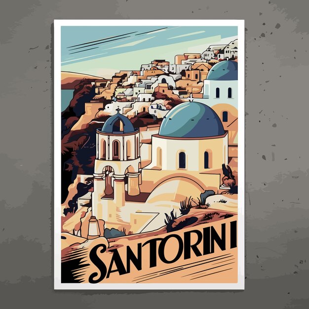 Photo une affiche de l'île de santorini avec un dôme bleu dessus