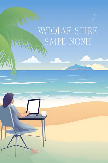 Une affiche illustrant la tranquillité des voyages à distance W Nomad Visa, voyages d'emploi à distance, conception créative