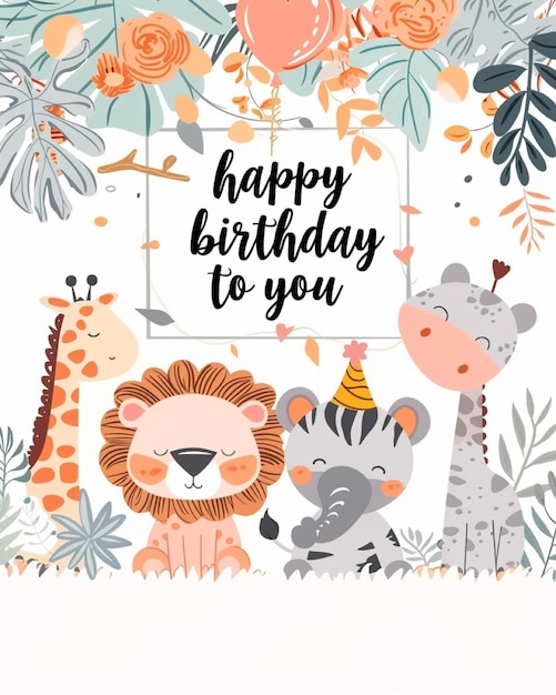 Photo une affiche avec une image d'animal mignon pour la carte de vœux d'anniversaire