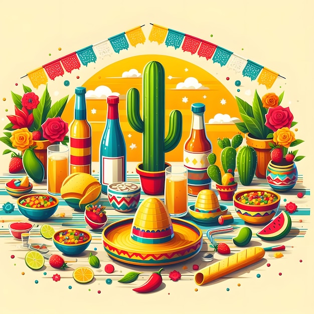 une affiche avec une image d'un cactus et d'un soleil