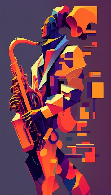 Photo affiche de jazz dans le style des abstractions géométriques lumineuses par generative ai