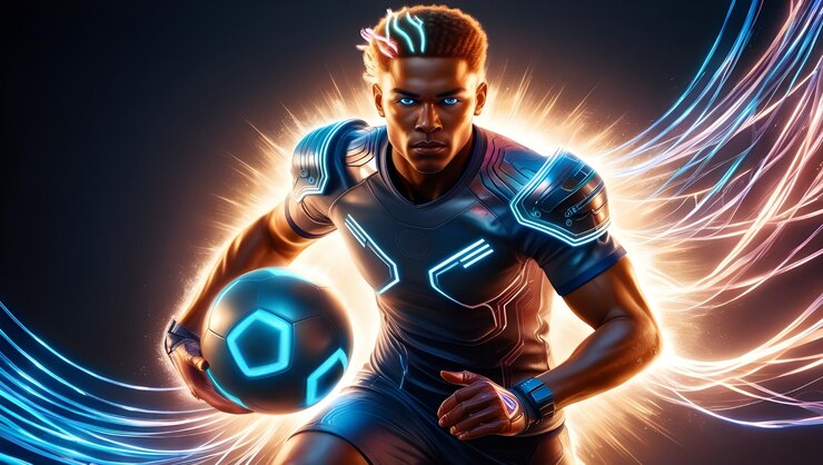 Photo une affiche d'un joueur de football avec un ballon et les mots " soccer " sur elle
