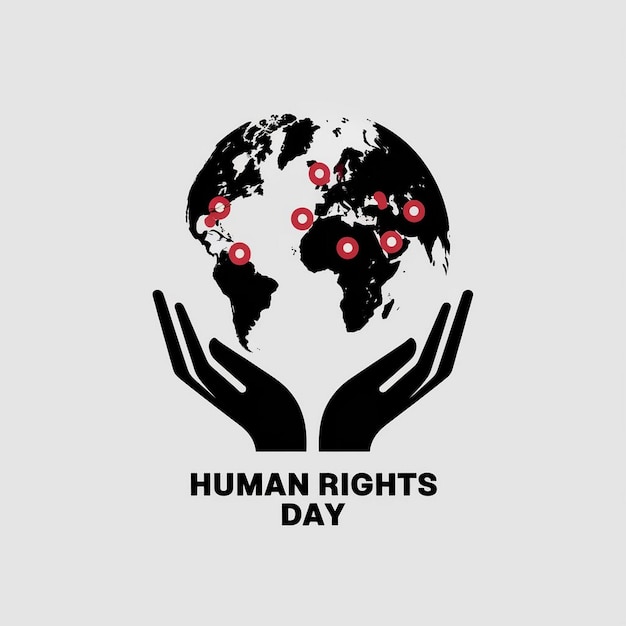 une affiche de la journée mondiale avec une main tenant un globe qui dit la journée des droits de l'homme