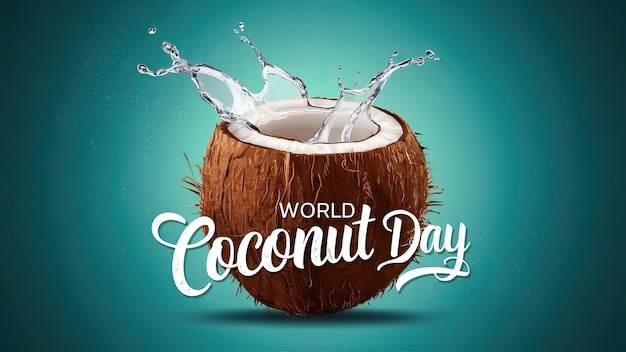 Affiche de la Journée mondiale de la noix de coco avec des noix de Coco fraîches sur Vibrant