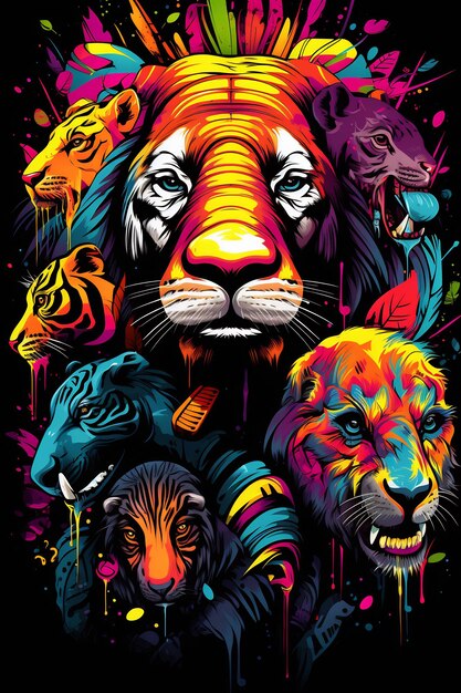 une affiche d'un lion avec un lion dessus