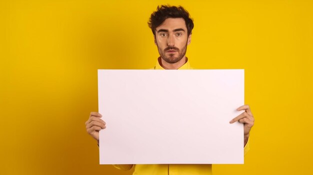 Affiche maquette avec un homme en studio isolé sur fond blanc pour la publicité Annonce surprise