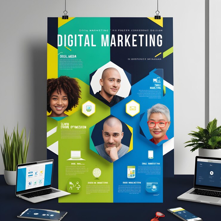 Photo une affiche de marketing numérique avec des gens dessus