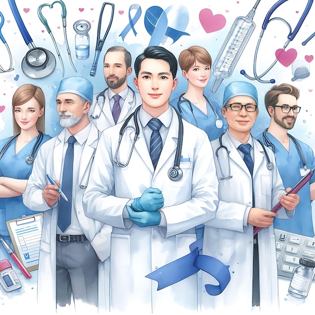 une affiche de médecins et d'infirmières avec une photo d'un homme avec le mot " je t'aime "