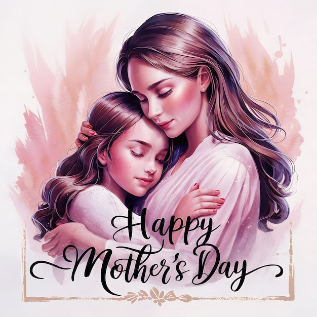Photo une affiche d'une mère et d'une fille avec les mots joyeux jour de la mère