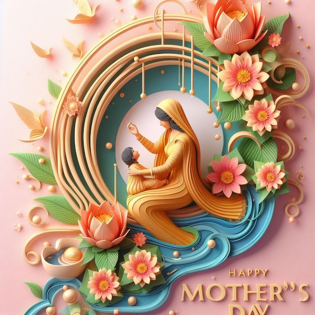 Photo une affiche d'une mère tenant son bébé et un cœur avec les mots joyeux jour de la mère