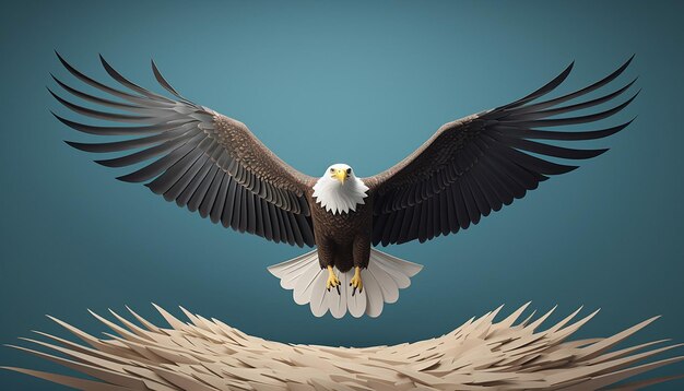 une affiche minimale en 3D représentant un aigle en vol