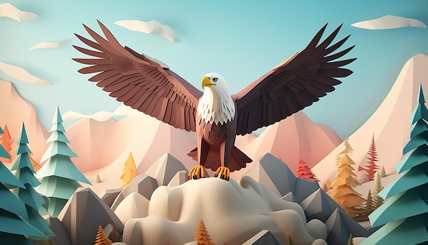 une affiche minimale en 3D représentant un aigle en vol