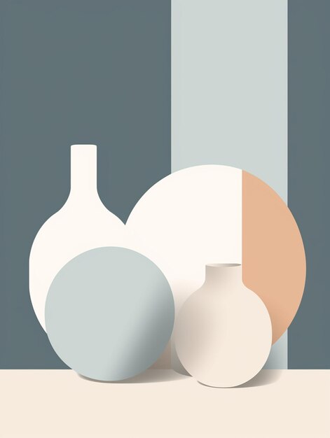 Photo une affiche minimaliste avec trois vases et un vase sur une table.