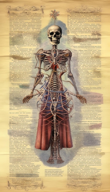 une affiche montrant un squelette humain avec les os sur le devant.