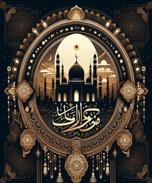 Photo une affiche avec une mosquée et une mosquée dessus