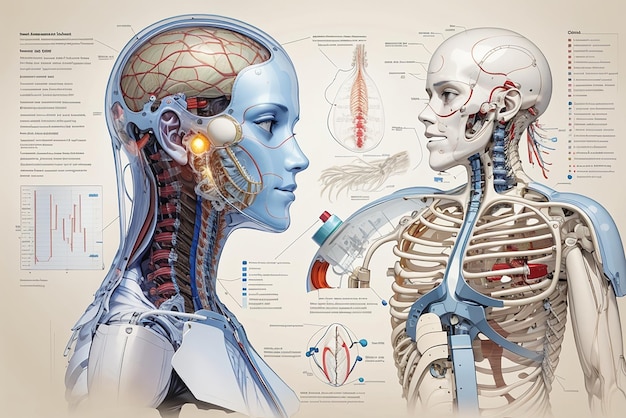 Affiche de neurologie avec des éléments infographiques de style rétro vintage des entrailles du corps et modifiables