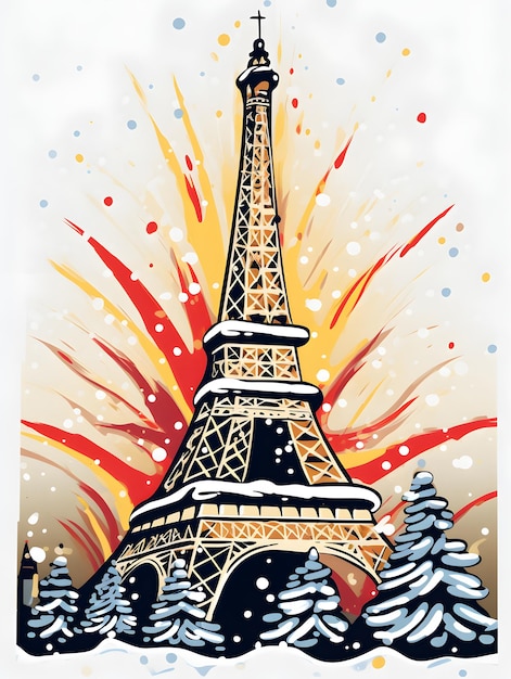 Photo affiche de noël abstraite avec la tour eiffel