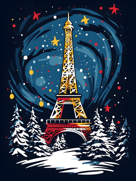 Photo affiche de noël abstraite avec la tour eiffel