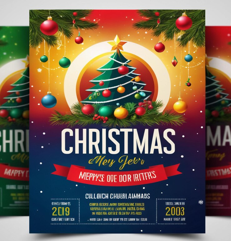 Photo une affiche de noël est montrée avec un arbre de noël dessus