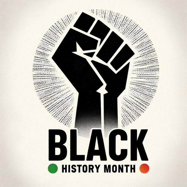 Photo affiche en noir et blanc du mois de l'histoire noire, journée du peuple noir, symbole d'unité, poing serré