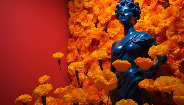 une affiche numérique 3D mettant en vedette une fleur de marigold vibrante solitaire