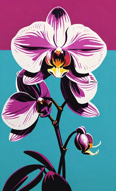 une affiche avec une orchidée violette avec les mots orchidées dessus