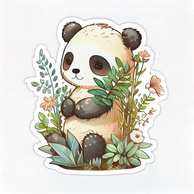 une affiche d'un panda avec des fleurs et une photo d'un panda.