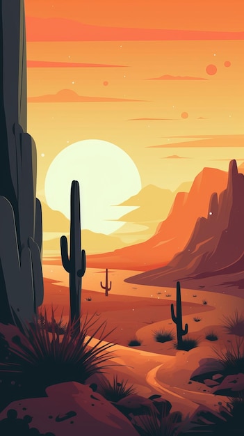 Affiche Paysage Désertique Avec Cactus