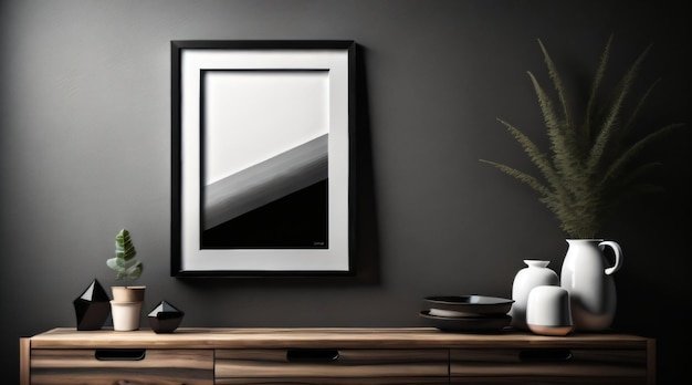 Affiche photo en bois ou maquette d'affiche intérieure et cadre photo dans un intérieur de luxe avec cadre mural