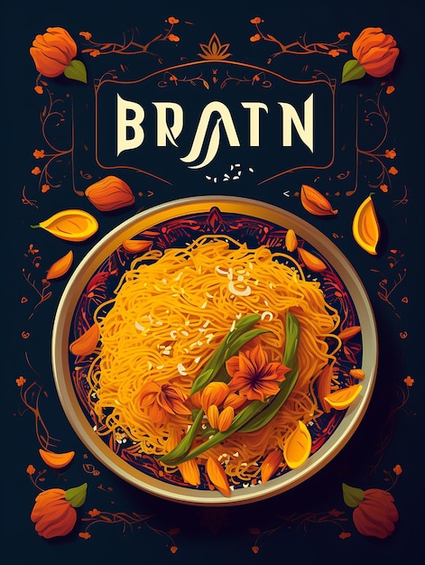 Affiche de plat Biryani avec brins de safran et riz basmati Ri célébrations indiennes Cuisine de style de vie