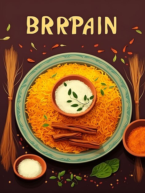 Affiche de plat Biryani avec brins de safran et riz basmati Ri célébrations indiennes Cuisine de style de vie