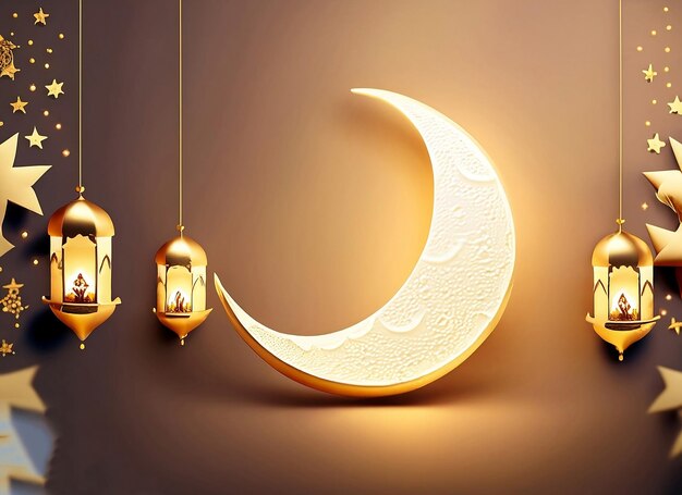 Une affiche pour l'aïd al moubarak avec une lanterne et une lune