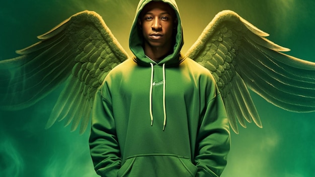 Une affiche pour les anges montre un homme portant un vert